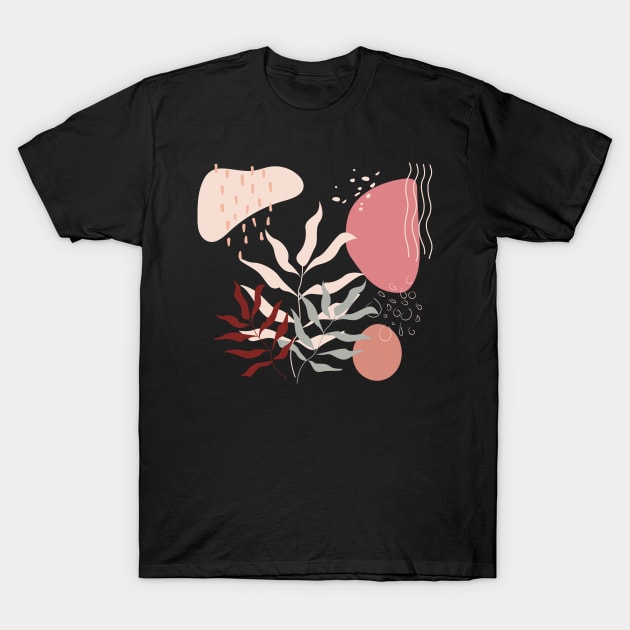 Abstract shapes lines and plant leaves digital design illustration T-Shirt by My Black Dreams